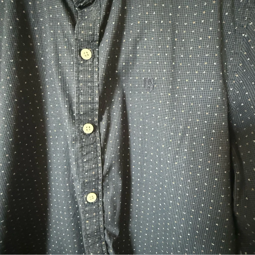 Garcia Men’s Button Up Shirt Large Blue Micro Print Stretch Cotton Slim Casual